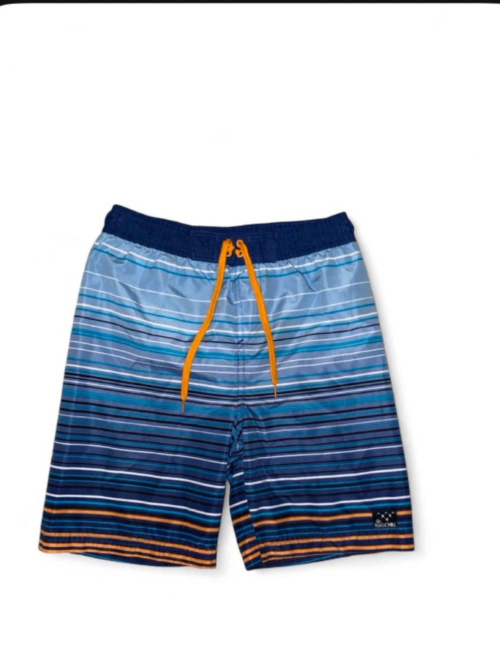 Big Chill Blue Striped Swim Shorts with Orange Drawstring